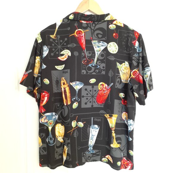 Paradise Found Women's "Happy Hour" Short Sleeve Hawaiian Shirt Black Size L - Picture 2 of 11